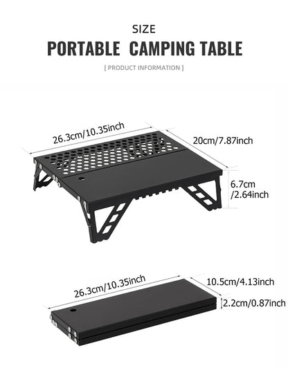Pocket Mini Table for Camping, Aluminum Lightweight Portable Table Foldable Leg Design Perfect for Cookware, Hiking, Fishing