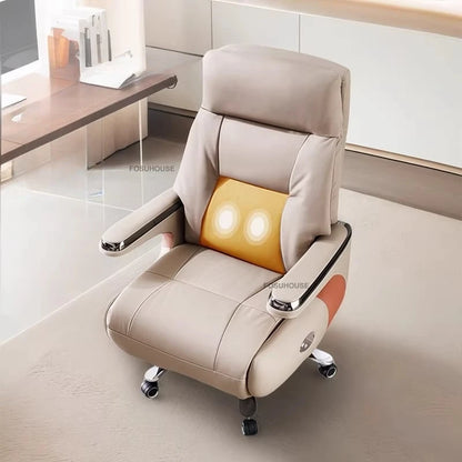 Electric Reclining Office Chairs Luxury Leather Executive Computer Armchair European Bedroom Furniture Home Ergonomic Desk Chair
