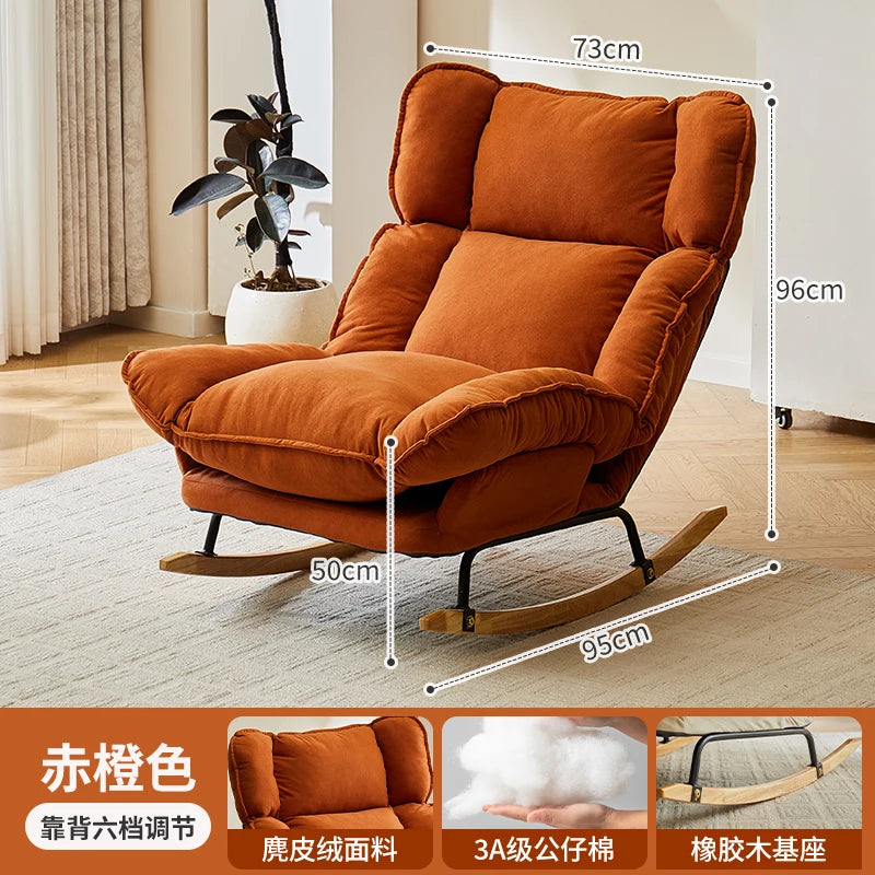 Retro Mid-Century Lazy Rocking Chair - Single Leisure Recliner for Living Room, Balcony & Napping