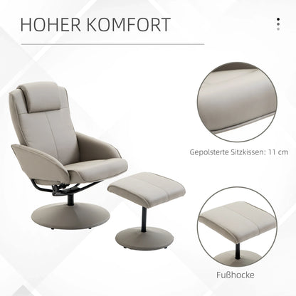 Relaxing armchair TV chair 360° rotatable with footrest in grey, L78 × W67 × H98 cm, comfortable armchair for the living room
