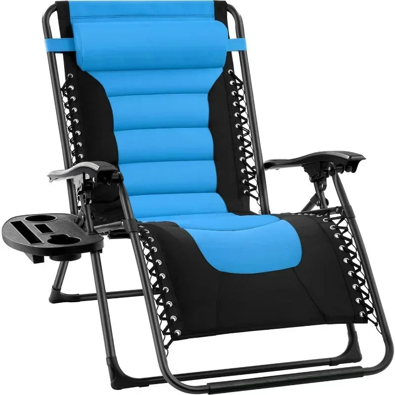 v Oversized Padded Zero Gravity Chair, Folding Outdoor Patio Recliner, XL Anti Gravity Lounger for Backyard w/Headrest, Cup Hold
