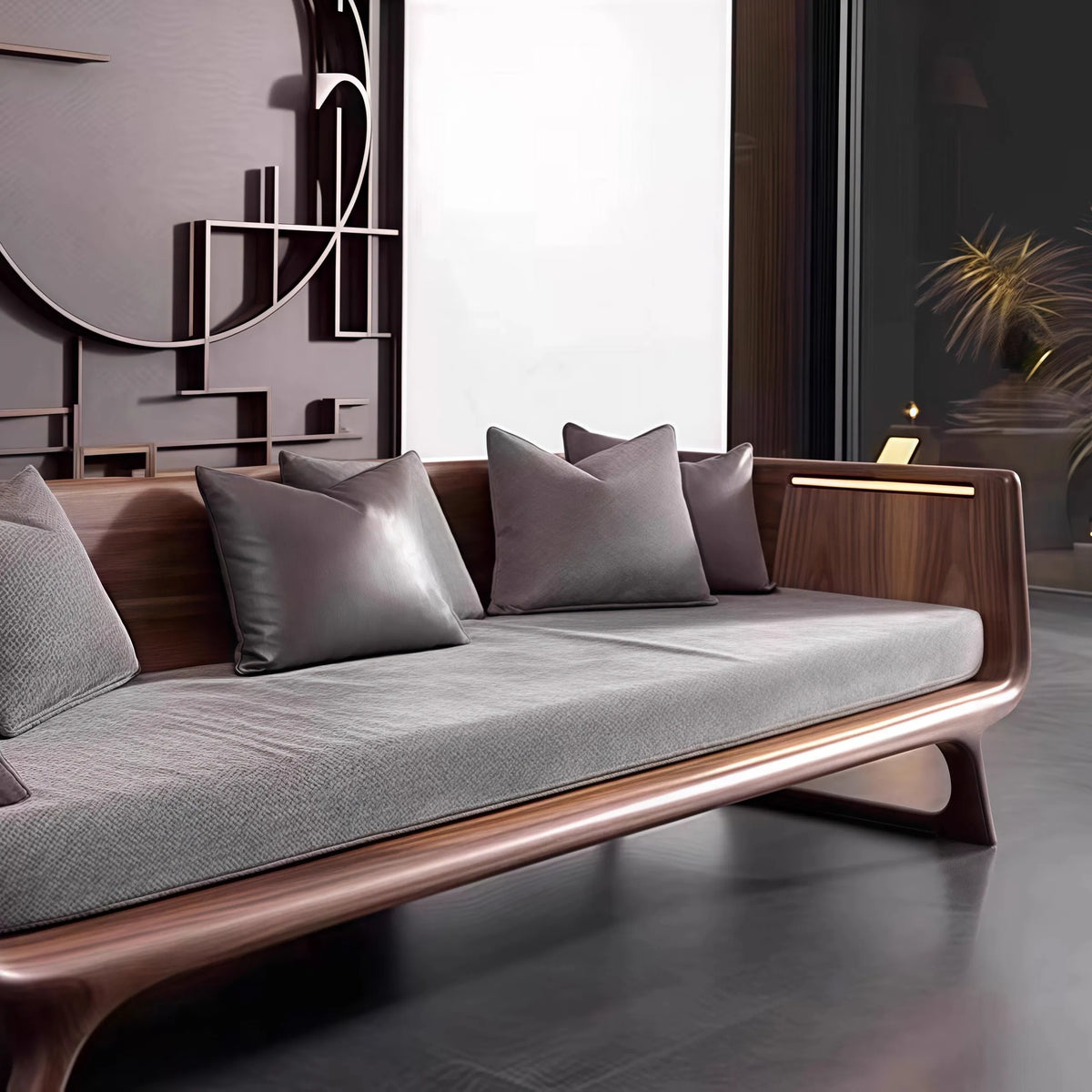 New Chinese-style North American black walnut sofa high-end custom home bed and breakfast living room ash wood solid wood light