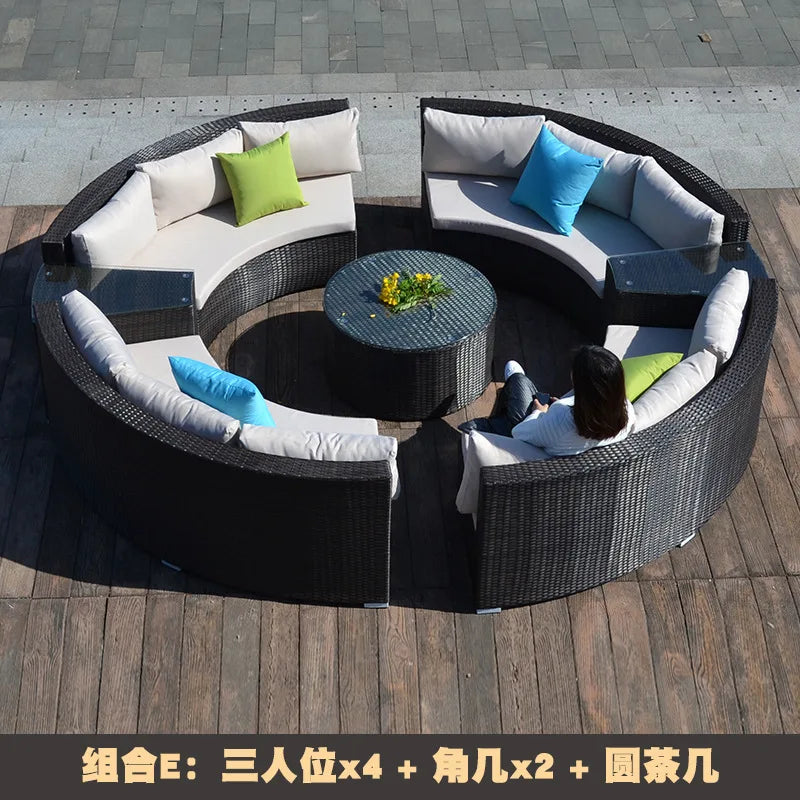 Outdoor rattan sofa coffee table combination Nordic rattan art outdoor sofa courtyard balcony rattan furnitu