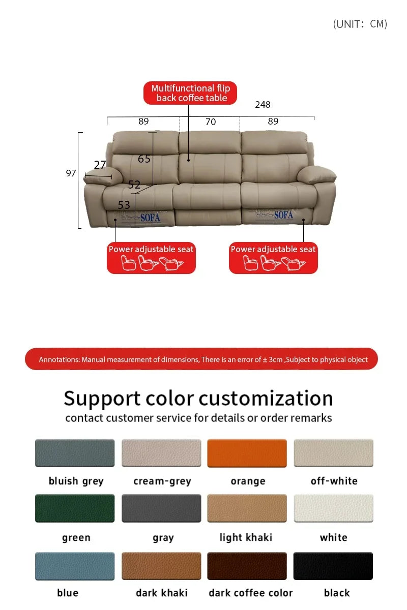 Luxury Italian living room sofas modular Electric Recliner sofa bed Multi-functional leather home theater sofa