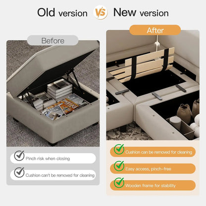 Grey Velvet Modular Sectional Sofa L-Shape Reversible Chaise Storage 4-Seat Living Room, Customized