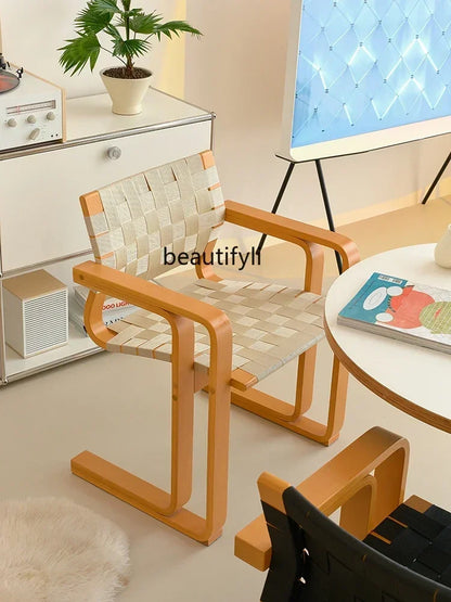 xxqArmrest Dining Chair Mid-Ancient Woven Chair Retro Desk Office Computer Chair