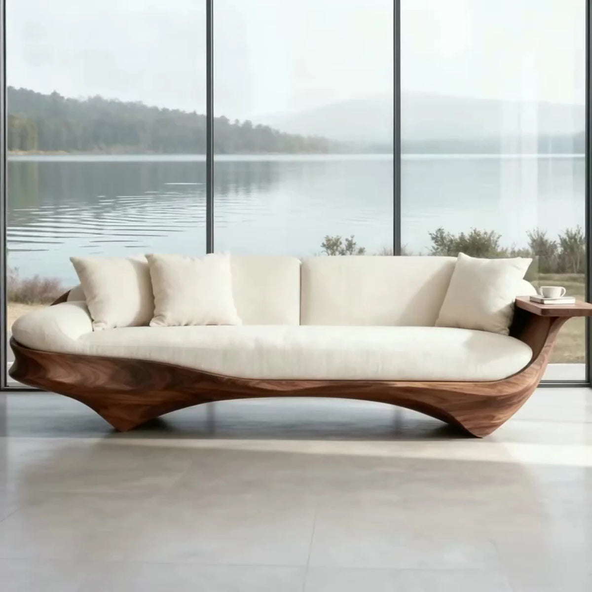 Modern simple solid wood Chinese straight row sofa living room light luxury high-end curved designer