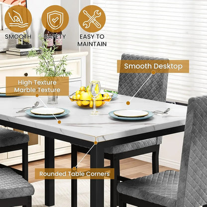 Dining Table Set for 4 Kitchen Table and Chairs Set of 4 Faux Marble Kitchen and Dining with Velvet Upholstered Dinner