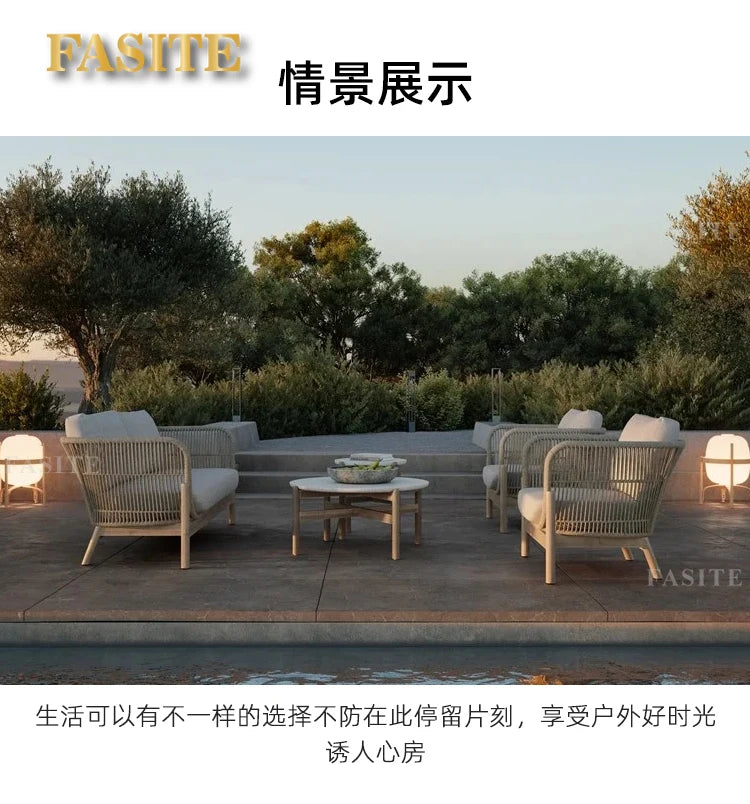 Outdoor rattan sofa courtyard garden open-air balcony leisure outdoor solid wood teak villa