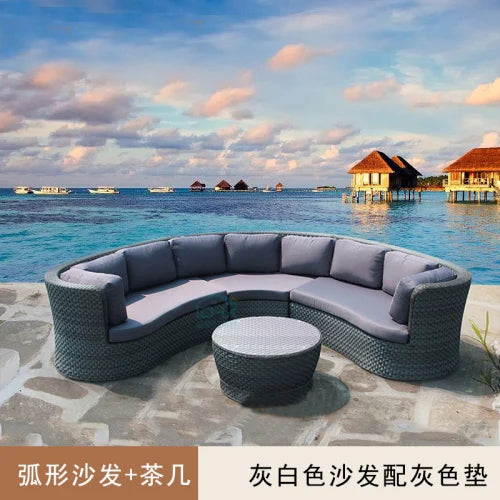 Outdoor circular rattan sofa chair, courtyard, outdoor rattan woven garden sofa combination