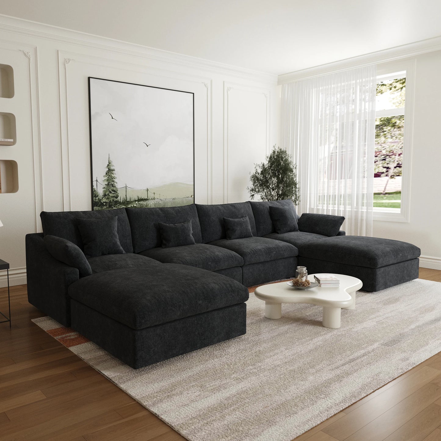 Modular Sectional Sofa for Living Room 160" Cloud Couch Down Filled U Shaped Couch with Ottoman Modern 6 Seater Convertible Sofa