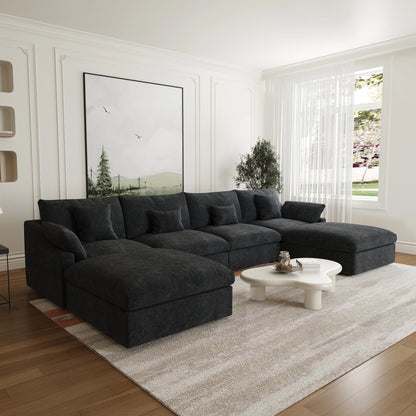 Modular Sectional Sofa for Living Room 160" Cloud Couch Down Filled U Shaped Couch with Ottoman Modern 6 Seater Convertible Sofa
