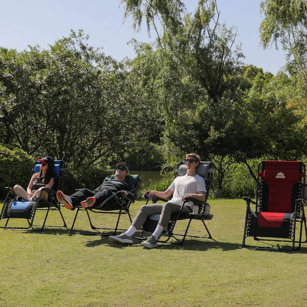 Oversized Padded Zero Gravity Lounge Chair, Foldable Patio Anti Gravity Reclining Chairs Folding Lawn Recliner with Cup Holder f