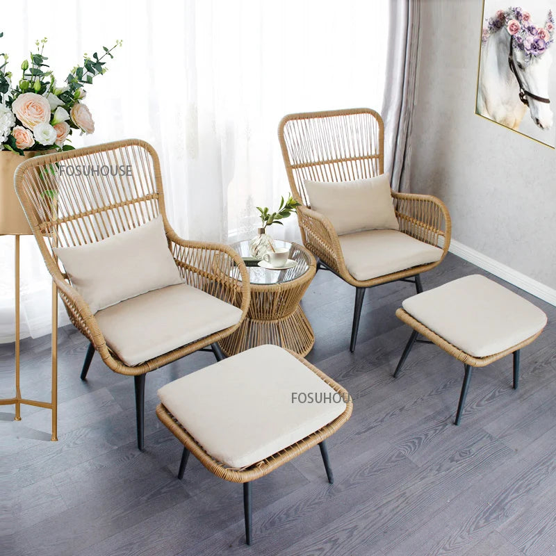 Rattan Chair Three Piece Set Balcony Table Modern Outdoor Furniture Combination Armrest Single Rattan Sofa Outdoor Chairs
