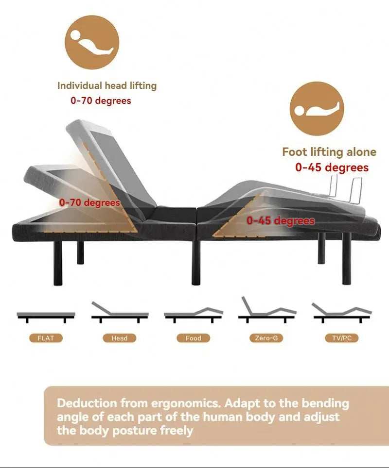 /2025  Modern Design Smart Electric Bed Frame Wholesale Height Angle Adjustable With Remote Control Function Metal Material