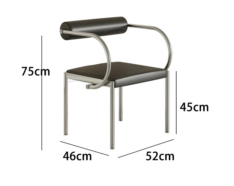 Mid-Century Designer Chair Industrial Metal Dining Seat Bedroom Vanity Stool with Backrest Stainless Steel Office Chair for Home