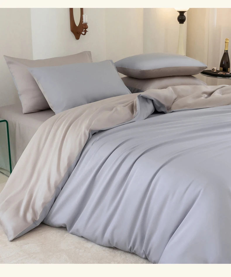 Luxury Bedding Set with Duvet Cover Silk Cotton Duvet Cover Bed Sheet Solid Color bedsheets full set 4 pcs Queen King Size