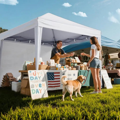 10x10 Up with Sidewalls, Outdoor Tent with Carry Bag or Commercial Events, Camping, Backyard Parties - White