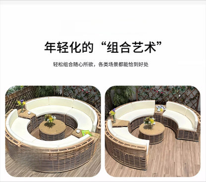 Outdoor rattan sofa courtyard open-air combination seat imitation rattan outdoor garden leisure balcony