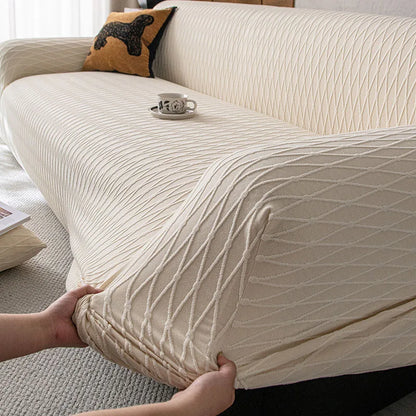 High-End Solid Stretch Sofa Cover Diamond Grid Jacquard Elastic Couch Slipcover Easy-Care Furniture Protector for Living Room
