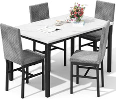 Dining Table Set for 4 Kitchen Table and Chairs Set of 4 Faux Marble Kitchen and Dining with Velvet Upholstered Dinner