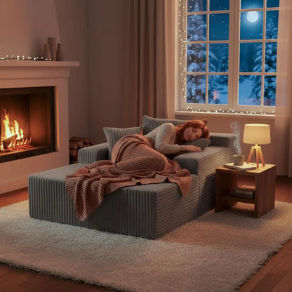 Oversized Sofa Bed with Pillows, Cozy Couch, Sleeper Reading Chair, Floor Sofa Corduroy, Urban Grey Furniture for Living Room Be