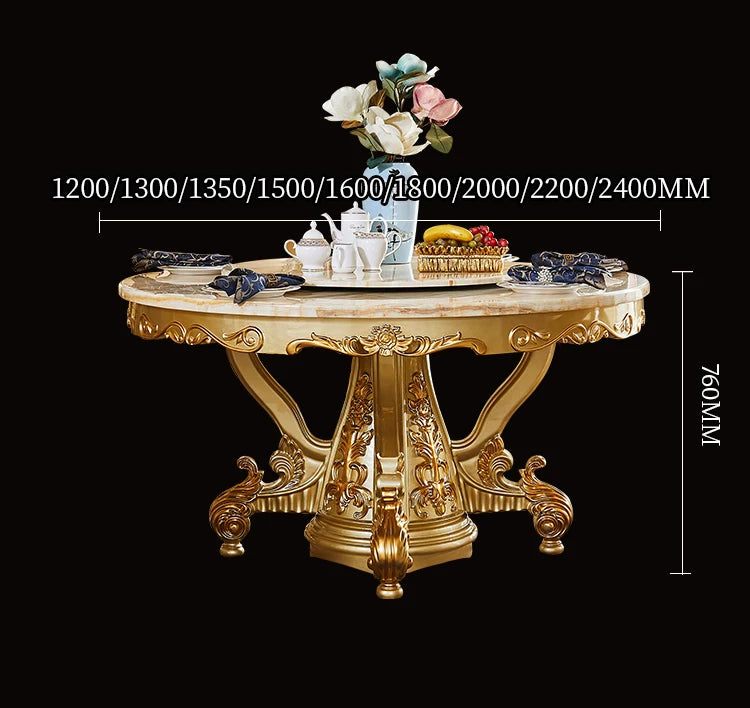 European dining table marble surface full solid wood carving flower home table and chair combination