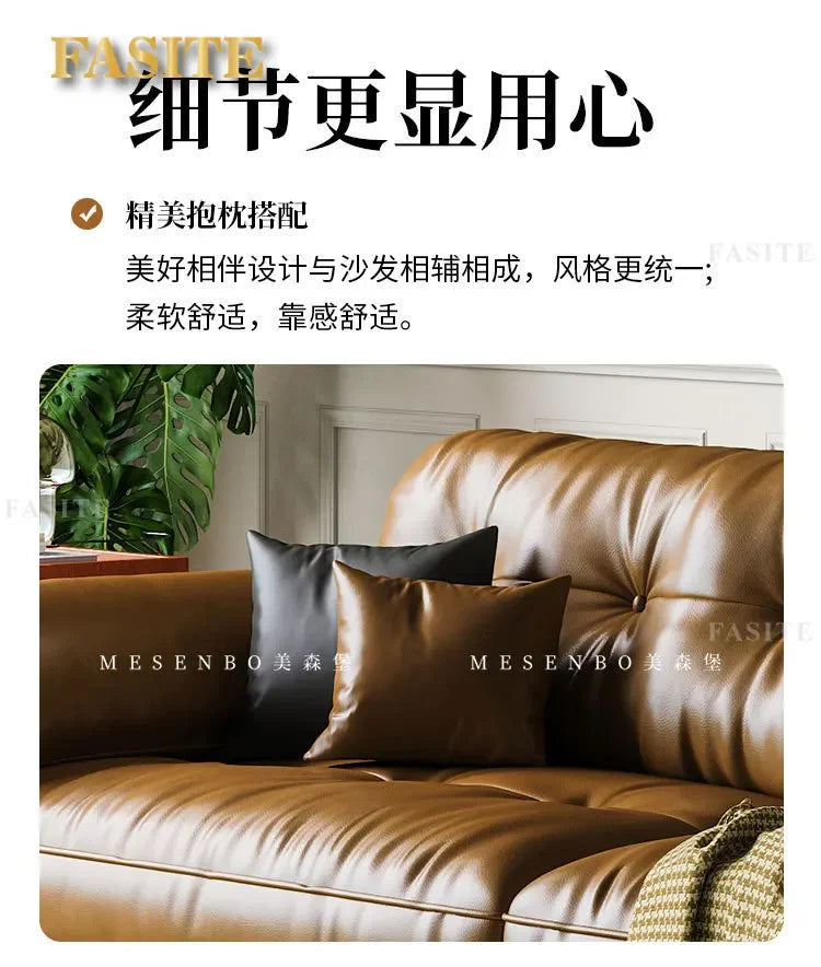 Oil wax leather sofa, French retro style, large and small apartment, living room straight combination