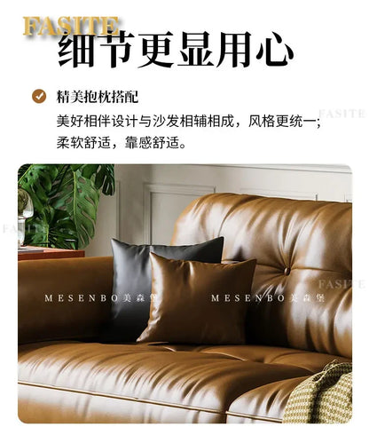 Oil wax leather sofa, French retro style, large and small apartment, living room straight combination