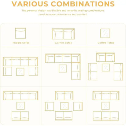 7pcs Wicker Patio Furniture Set, Boho Outdoor Conversation Set Sectional Sofa With Thick Cushions And Coffee Table