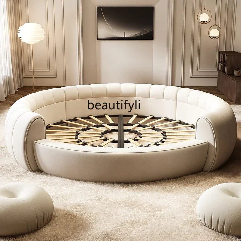 M71 round Bed Double Marriage Bed Modern Simple Home Hotel 2M Serena Large round Cream Wind Bed in Master Bedroom