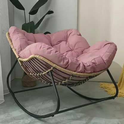 Light Luxury Outdoor Rattan Rocking Chair, Comfortable Backrest Cushion, Metal Frame, Garden Balcony Single Leisure Chair