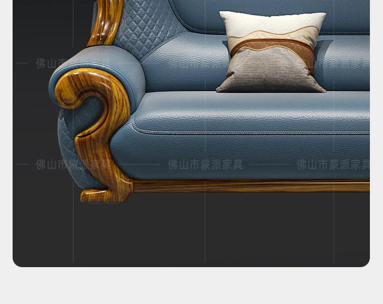 New Chinese ebony leather sofa combination first layer cowhide high-end villa living room modern solid wood sofa furniture