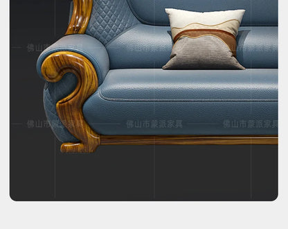New Chinese ebony leather sofa combination first layer cowhide high-end villa living room modern solid wood sofa furniture