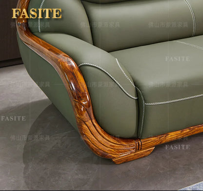 Ebony leather sofa first layer cowhide new Chinese high-end villa living room large apartment solid wood