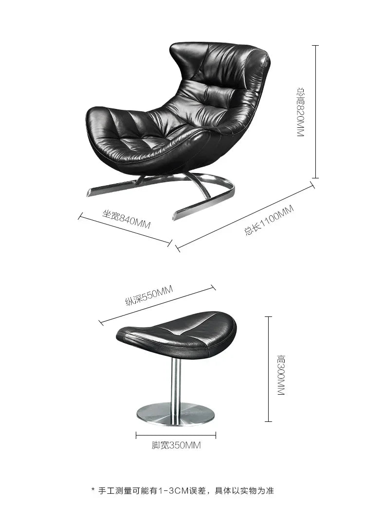 AANew Style Italian Single Leather Sofa Chair Living Room Light Luxury Bedroom Modern Wingback Chair Leisure Chair Recliner Ss 7