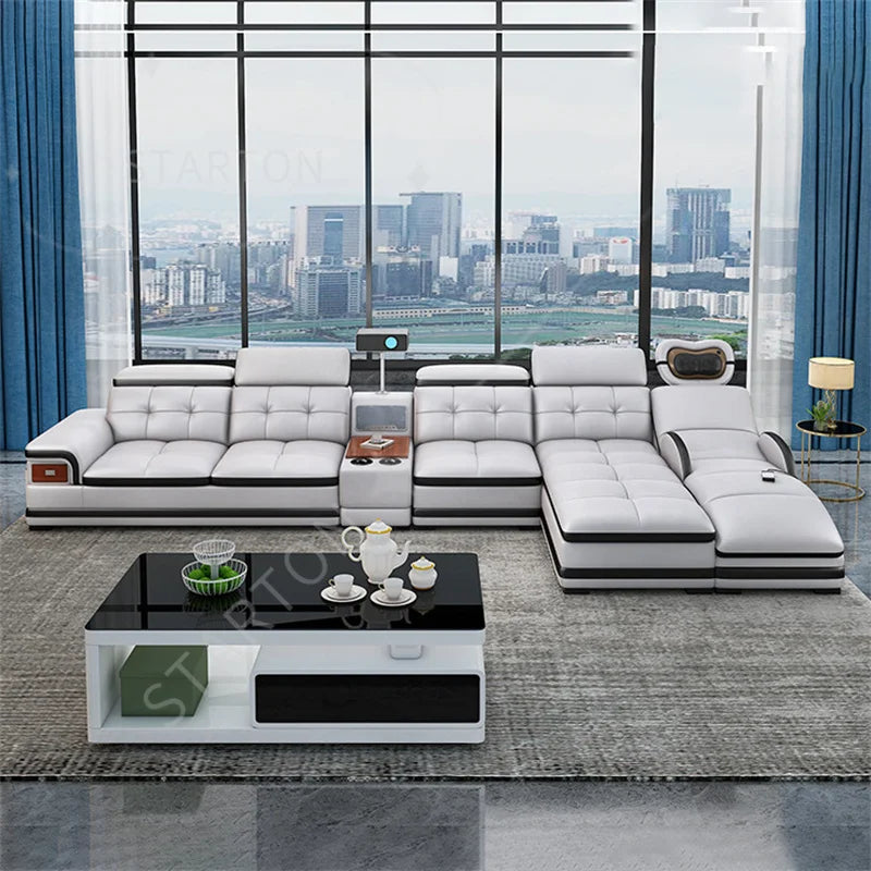 Sofa Modern Living Room Sofas Massage Leather Living Room First Layer Cowhide Intelligent Multifunctional Mobile Phone Charging