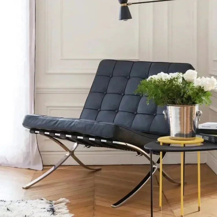 Soft Outdoor Minimalist Leather Apartment Living Room Balcony Lounge Chair Light Luxury Single Barcelona Leisure Sofa Chair