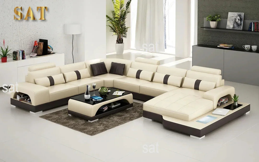 Nordic designer light luxury villa leather living room sofa high-end customized leisure hotel sofa combination