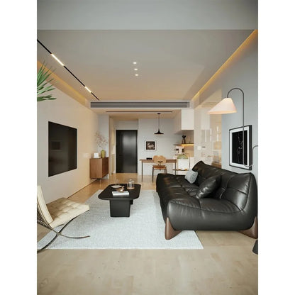 Extreme leather sofa Italian minimalist first layer cowhide living room simple medium and ancient style retro small apartment