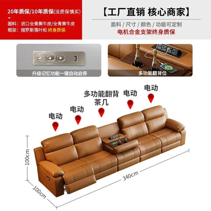 Relaxing Genuine Leather Sofa Living Room Electric Reclining Italian Sofa Lounge Luxury Divani Da Soggiorno Apartment Furniture