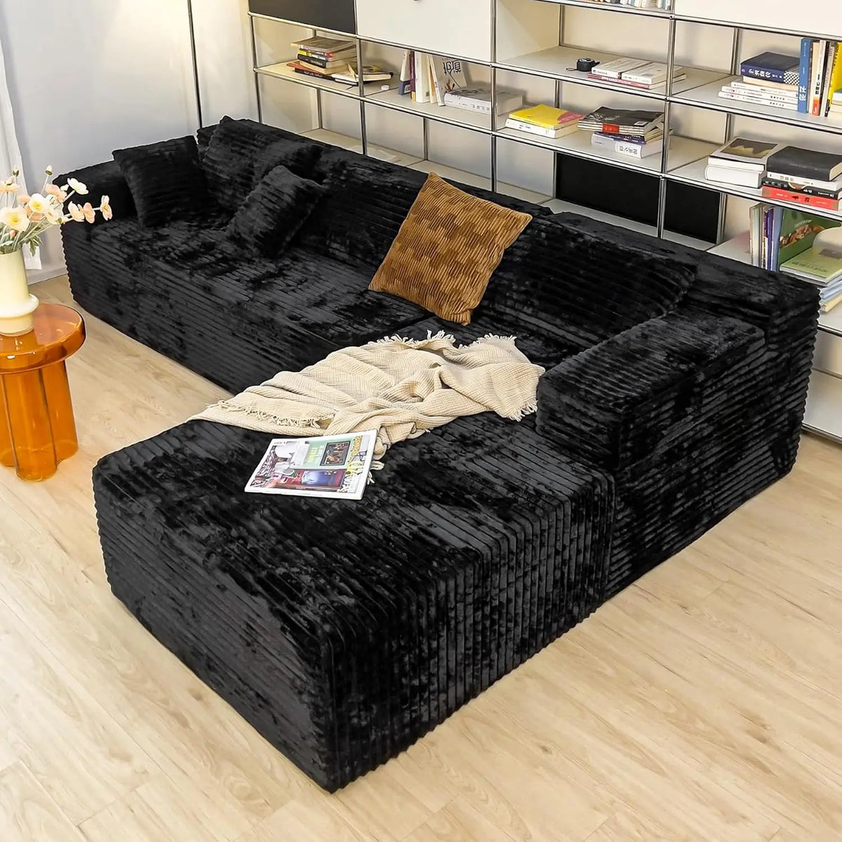Black sectional couches for Living Room Corduroy Couch，104