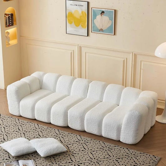 102" White Cloud-Style Modular Sectional Sofa – Modern Oversized Comfort with Soft-Edge Design and Integrated Armrests