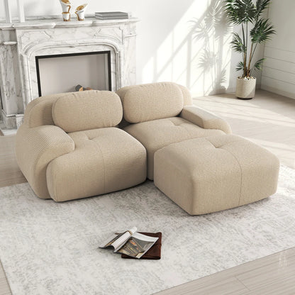 82'' Corner Sofa in Soft Cord Fabric, Modular Combined with Curved Armrests, Without Mounting, Highly Elastic Foam Upholstery