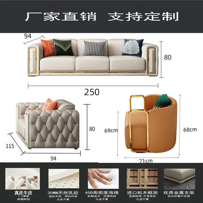 A2-7   new light luxury leather sofa living room combination size modern simple first-layer cowhide sofa