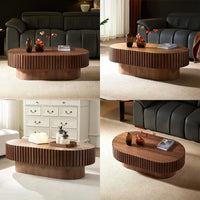 Modern Drum Style Wooden Coffee Table, 43.7" Diameter, for Living Room and Tea Time