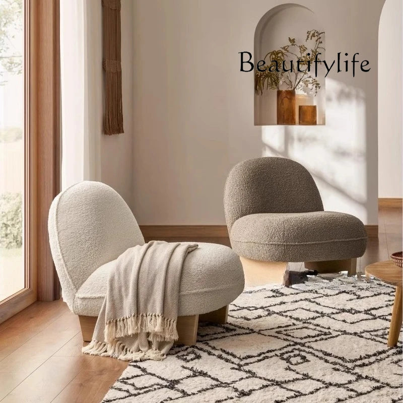 Nordic minimalist lamb wool balcony single sofa Italian living room solid wood leisure sofa