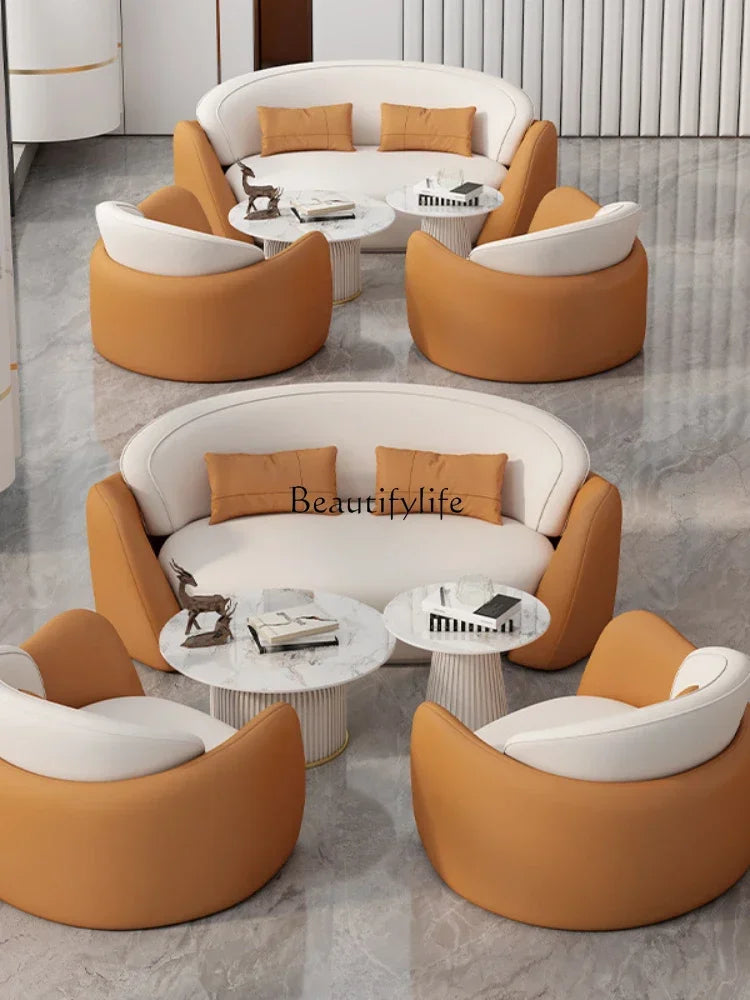 lLight luxury business negotiation sofa table and chair combination hotel lobby reception leather sofa