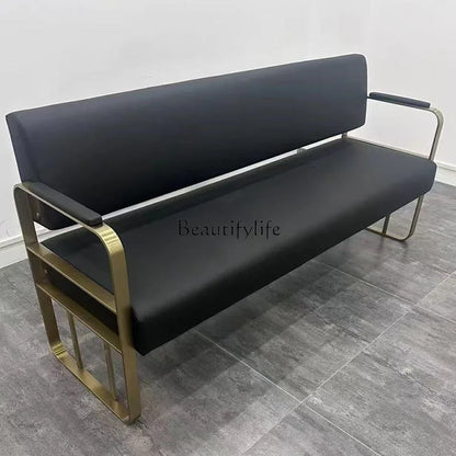*Hair salon waiting chair Clothing store sitting area Stainless steel gold-plated sofa waiting area Long chair