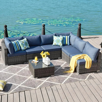 K 7-piece Outdoor Terrace Segmented Sofa Gray PE Wicker Furniture Dialogue Set Outdoor Sessions Gardens Sets Garden Patio